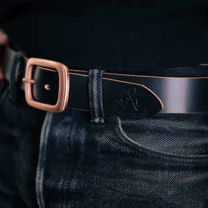 Obbi Good Label - OGL Single Prong Copper Garrison Buckle Leather Belt - Hand Dyed Black
